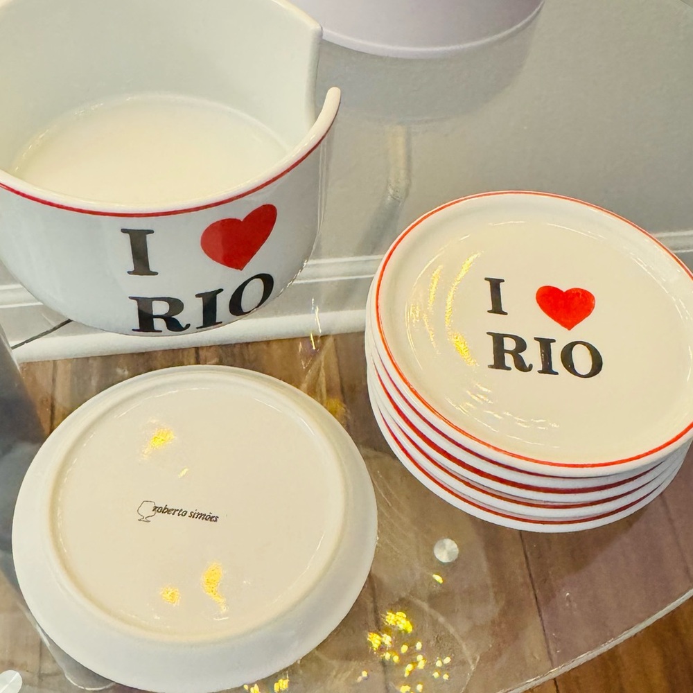 Roberto Simoes Brazilian Porcelain Coaster Set with Holder